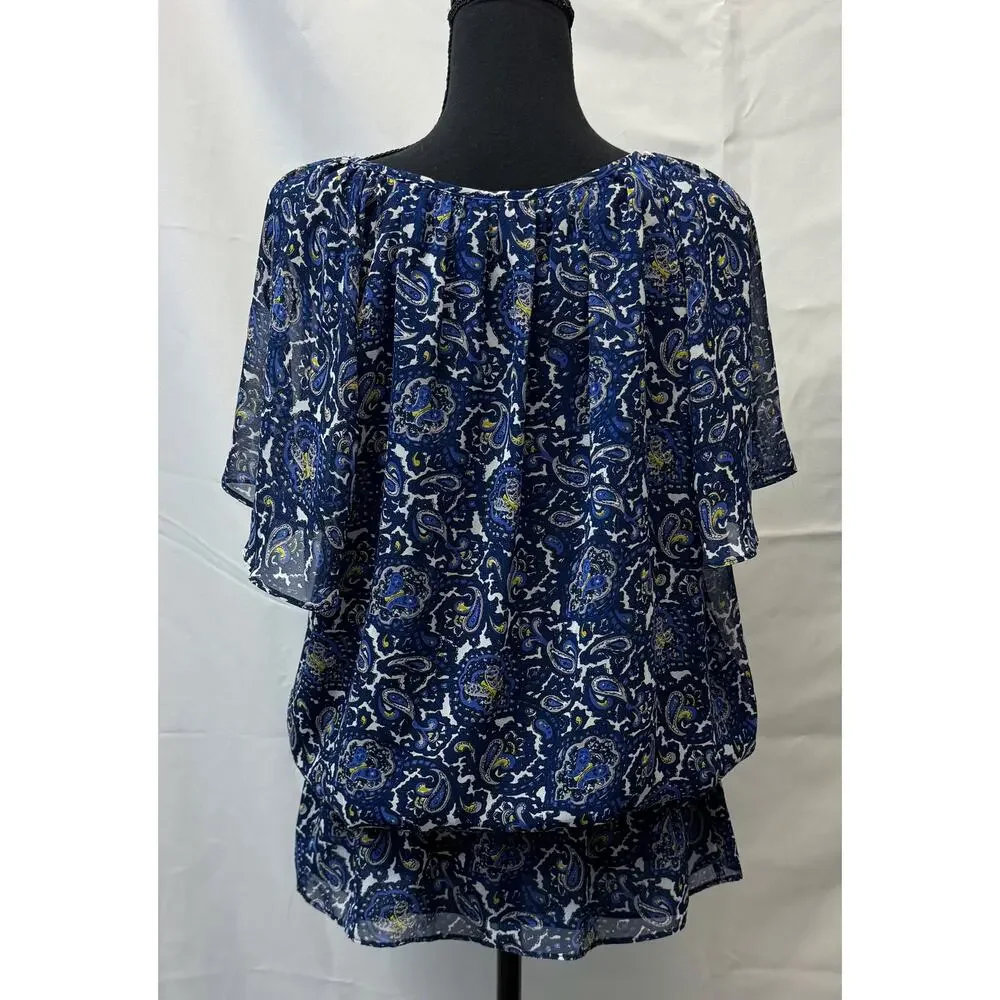 Womens Michael Kors Paisley Print Chiffon Tunic Top Size XL Flowy Church Brunch